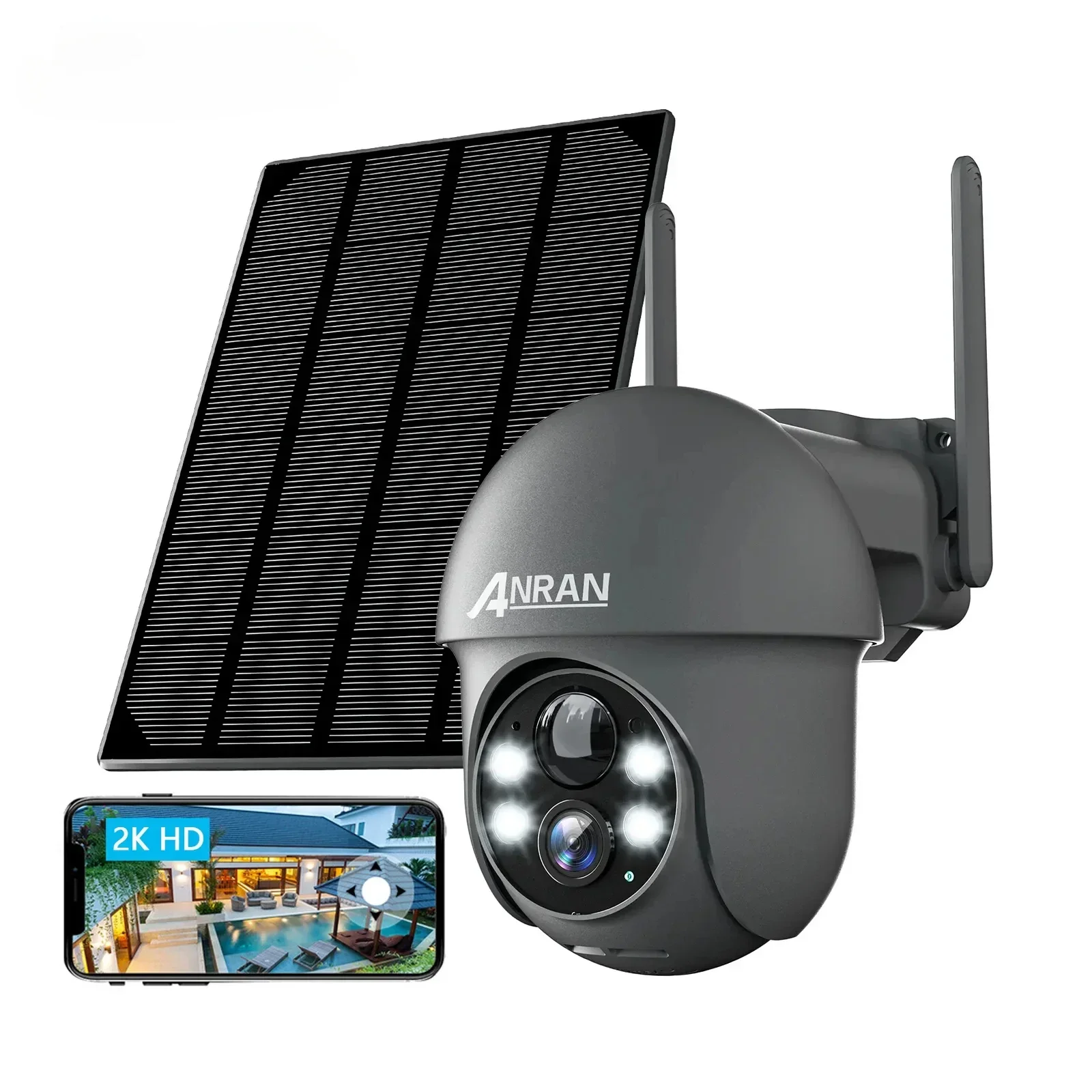 ANRAN Outdoor 2K Batterysecurity-protection  Powered 3MP Wireless Color Night Vision PIR Video Home PTZ CCTV Solar Wifi