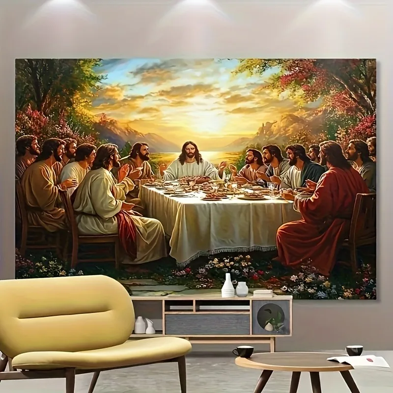 The Last Supper of Jesus and His Disciples Sunset Lake View Christian Perfect Mural Family Gathering Bedroom Wall Decoration