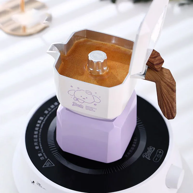 Schattige Cinnamoroll Italians Koffiemachine Kawaii Cartoon Paars Thuiskantoor Dubbele Klep Moka Pot Maken Koffiepot Verjaardagscadeau Speelgoed