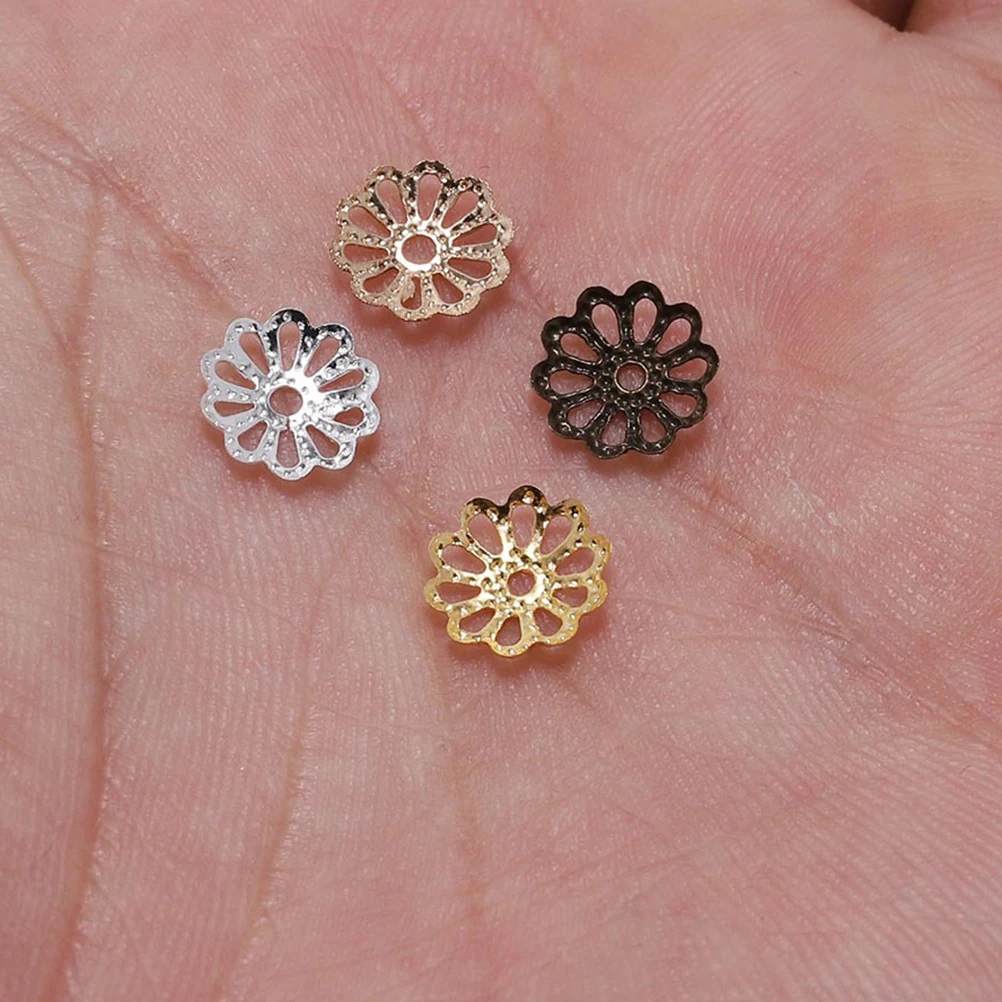 

1000pcs 9Mm Diy Jewelry Charm Accessories Metal Pendant Spacer Caps Bead Flower End Caps Craft Findings Hollow Design Assorted