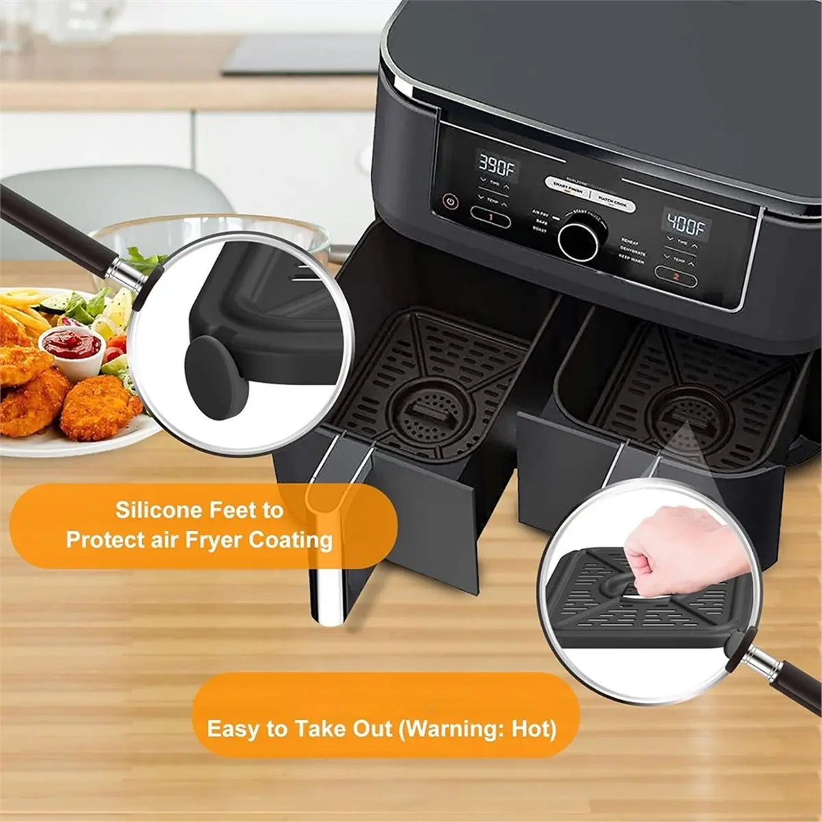 For Foodi DZ401 DZ550 10QT DualZone Air Fryers Replacement Grill Pan with Rubber Bumpers, Dishwasher Safe
