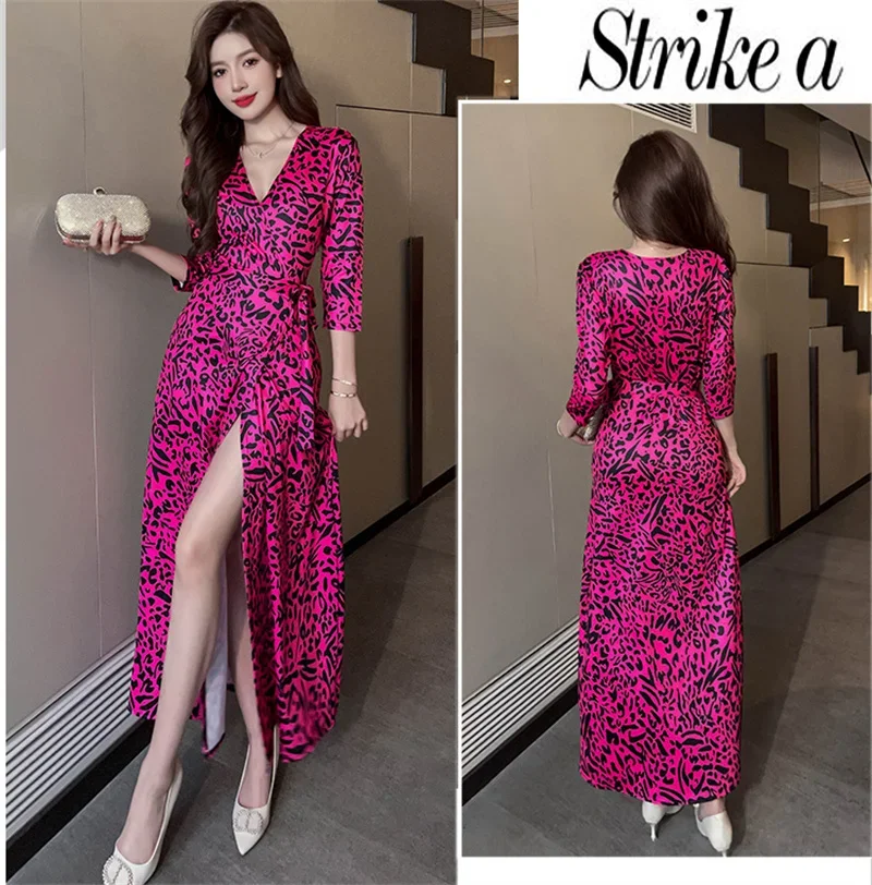 roupas feminina Spring Summer Autumn New Long Wrap Dresses for Women Casual Fashion Printing Bandage Dress on Vacation Wholesale