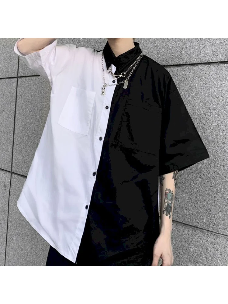 

NiceMix gothic patchwork women blouses black and white shirts bf women clothes vintage summer tops shirt big size couple blouse