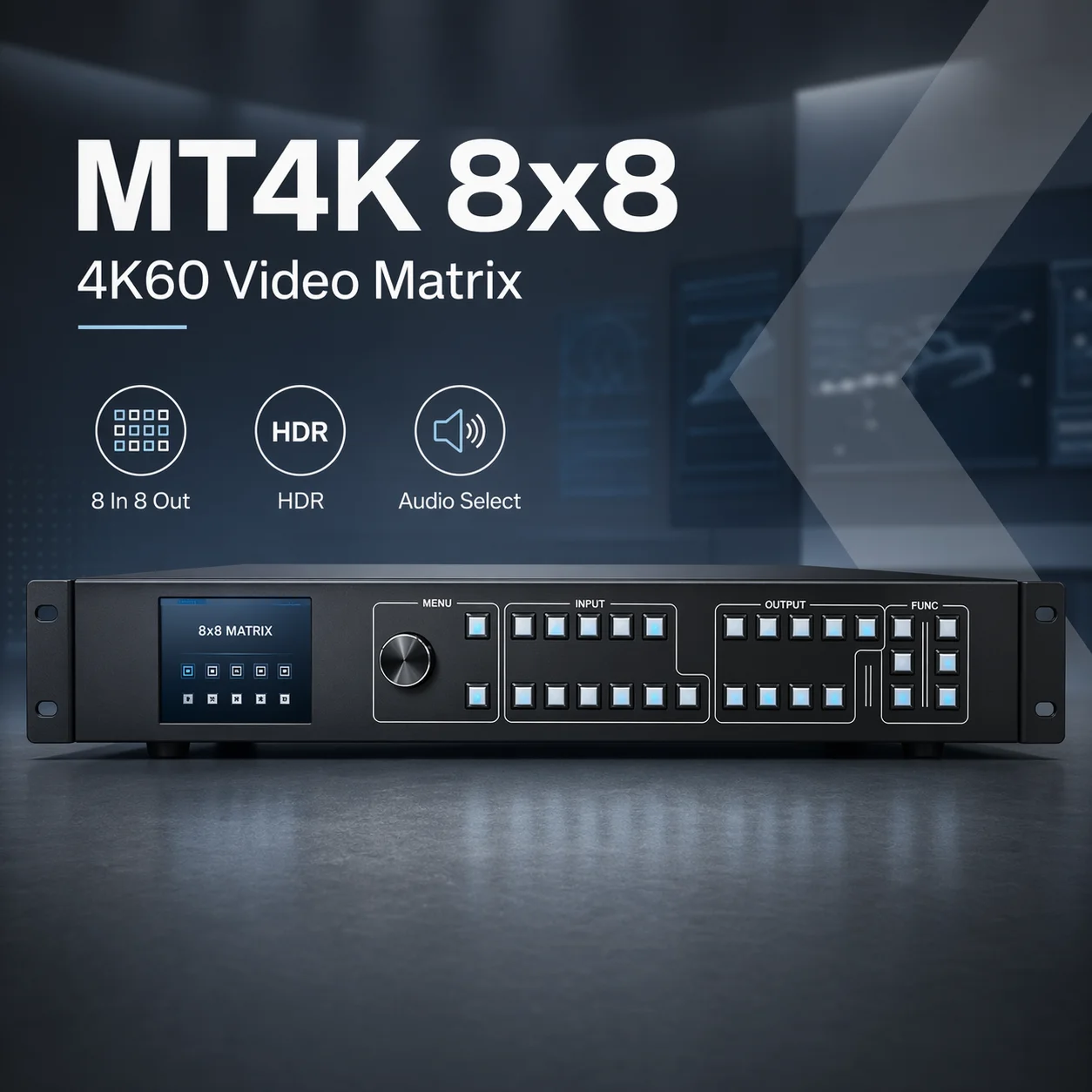 

AMS-MT4K 8x8 4K60 Video Matrix 8 In 8 Out HDR HDCP Seamless Switching Splicing Multi Window Audio RJ45 Web RS232