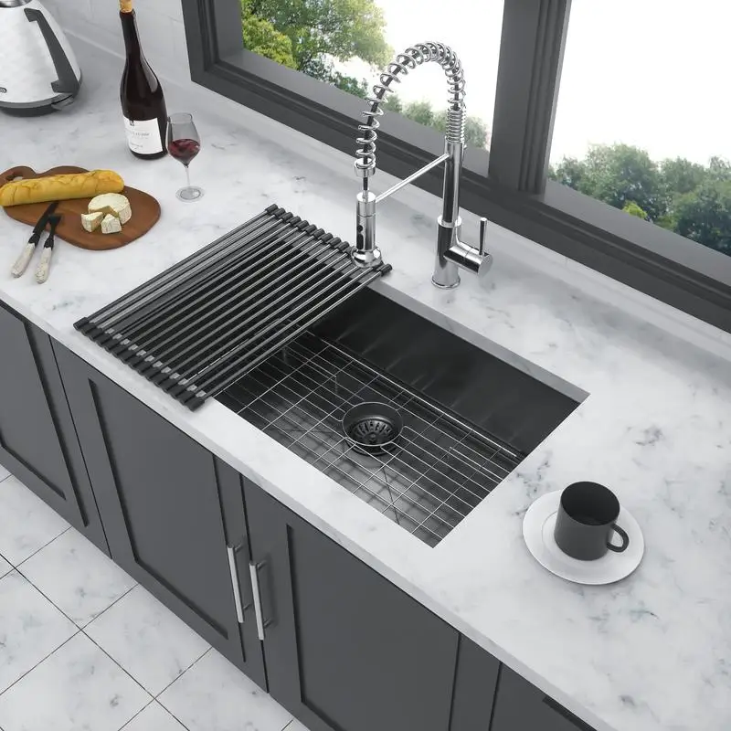 

32" x 19" x 10" Gunmetal Black Undermount Kitchen Sink - 16 Gauge Single Bowl 10" Deep Basin for Modern Kitchens