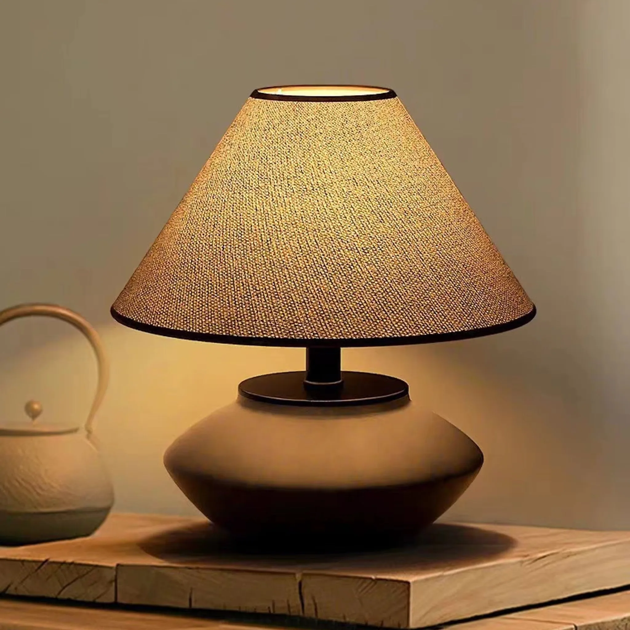 Vintage Ceramic Table Lamp Wabi Sabi Bedside Night Light Bedroom Living Room Study Desk Lamp Home Decor Lighting