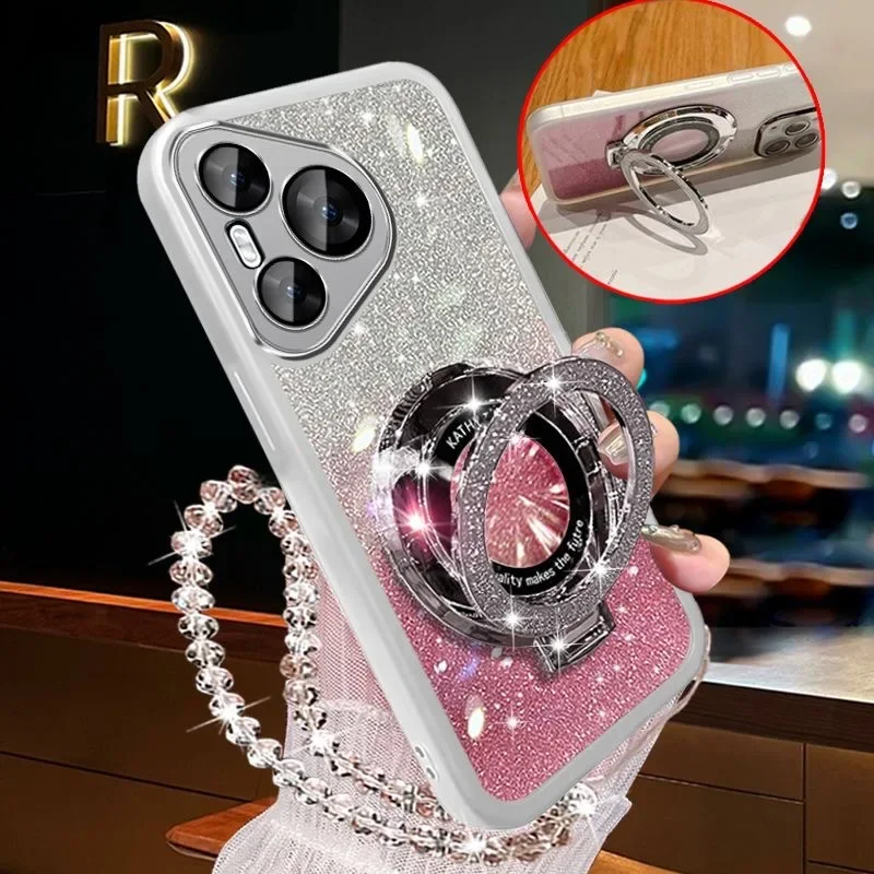 Glitter Crystal Bracelet For Magsafe Phone Holder Case For Samsung Galaxy S24 S23 S22 S21 S20 FE Note20 Ultra Plus A55 A54 Cover