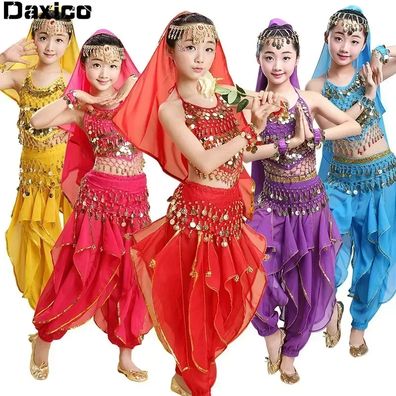 Children Belly Dance Costume Kids National Indian Dancewear School Girl Sari Bollywood Dances Costumes Set Bellydance Clothes