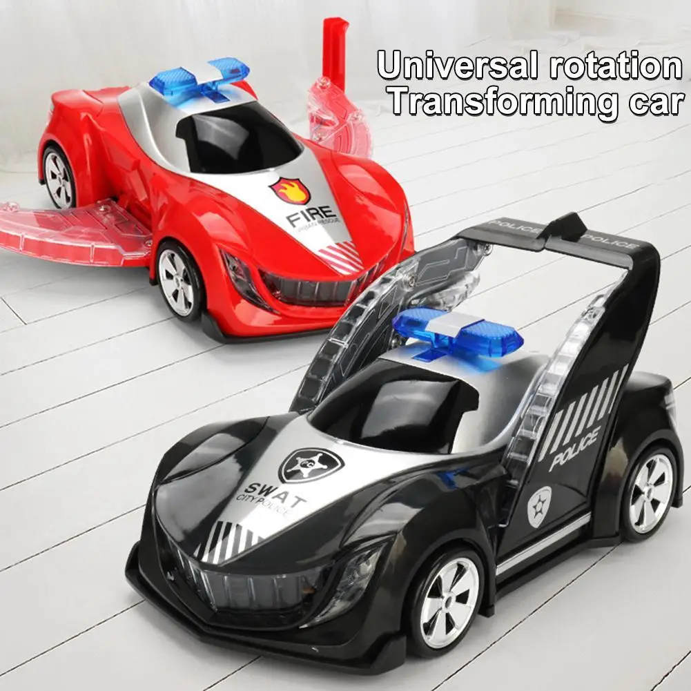 

Электрическая трансформирующаяся полицейская машина 360 ° Вращающаяся развивающая игрушка-машинка со звуком и светом для детей