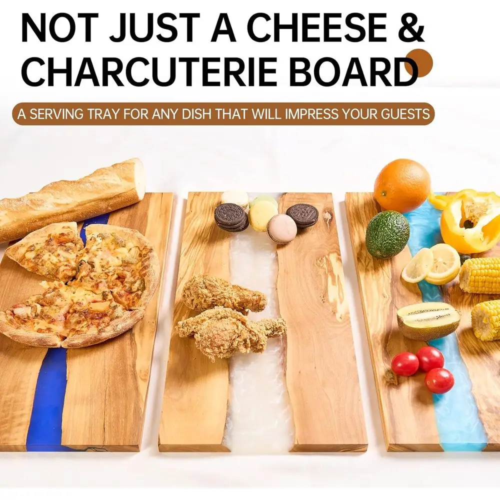 Tagliere di lusso per formaggi e salumi in legno d'oliva italiano con resina, superficie di taglio multiuso per carne, verdure e frutta