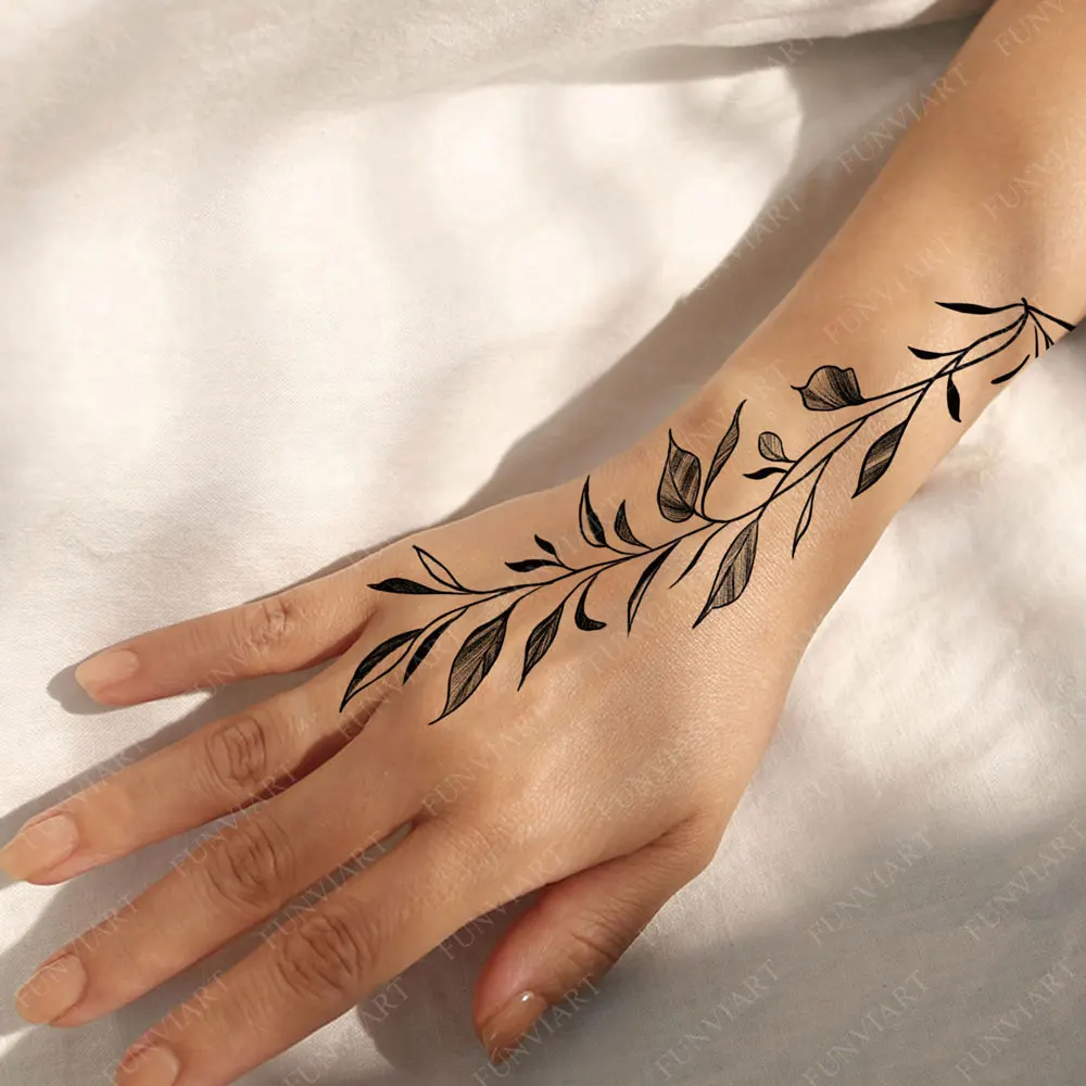 Small Tattoo Stickers for Finger Flower Snake Moon Leaf Design Temporary Tattoos for Hand Body Decor Fake Tattoo for Women