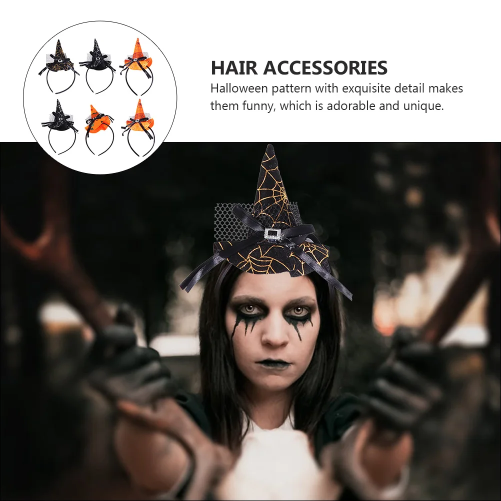

6pcs Halloween Pumpkin Skull Headdress Bride Witch Hat Hair Band Plastic Pointed Lightweight Durable Party Festival Wear Unique
