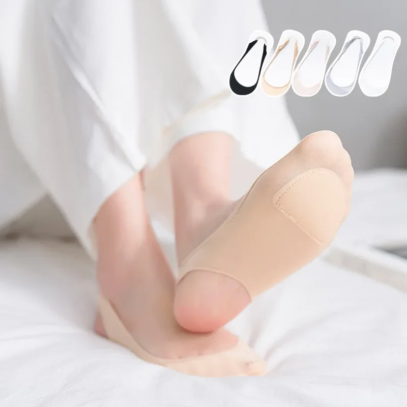 1 Pair Ultrathin Invisible Shallow Mouth Nonslip Silk Socks for High Heels Shoes Ice Silk Thin Half-Palm Suspender Sock Slippers