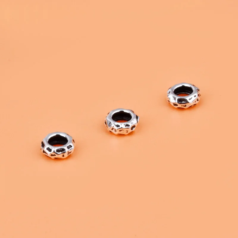 5PCS 925 sterling silver irregular loose beads spacer spacer small circle handmade rope accessories DIY jewelry materials