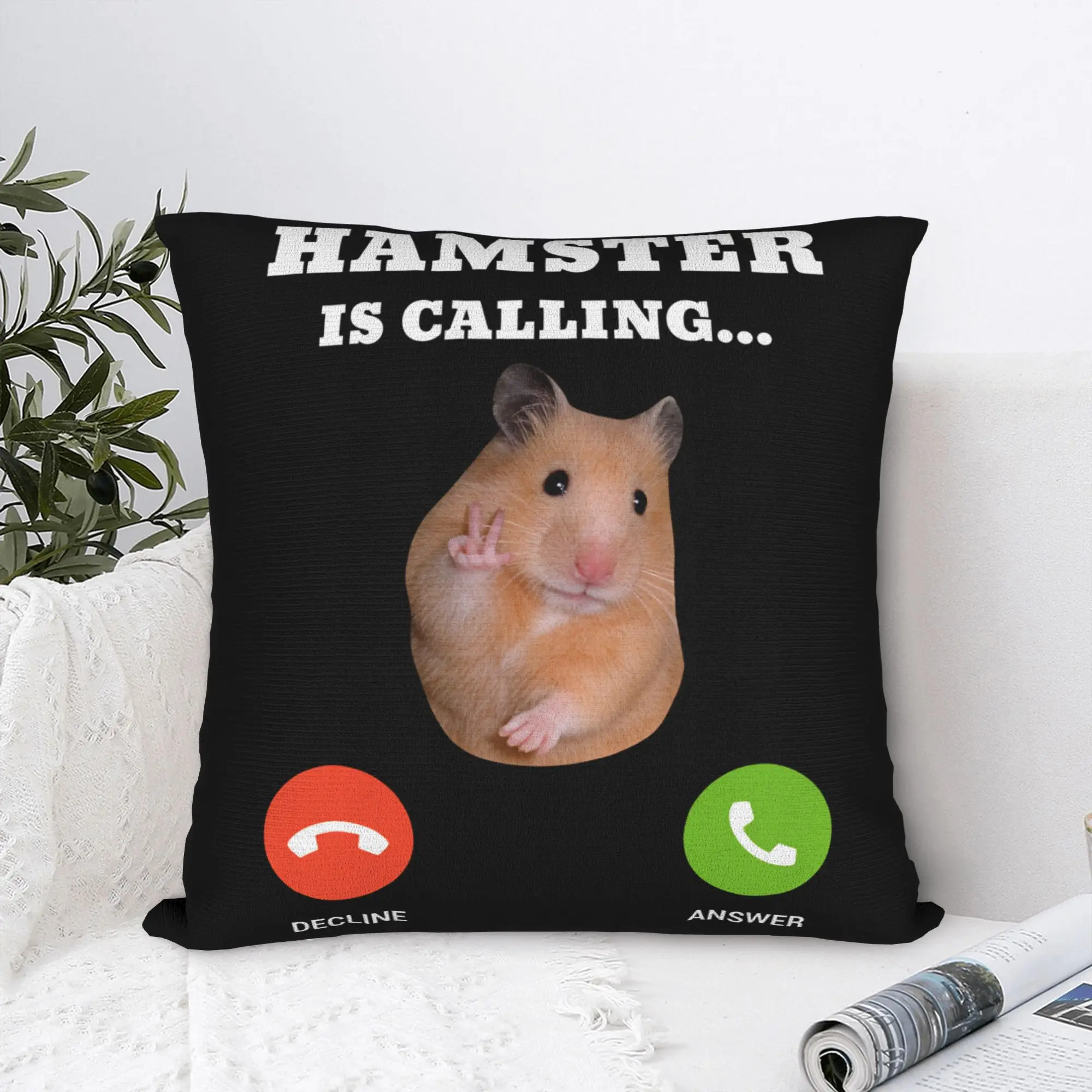 Hamster Meme is Calling Square Pillowcases Polyester Room  Cushion Case Cute Decorative Pillowcase 45*45