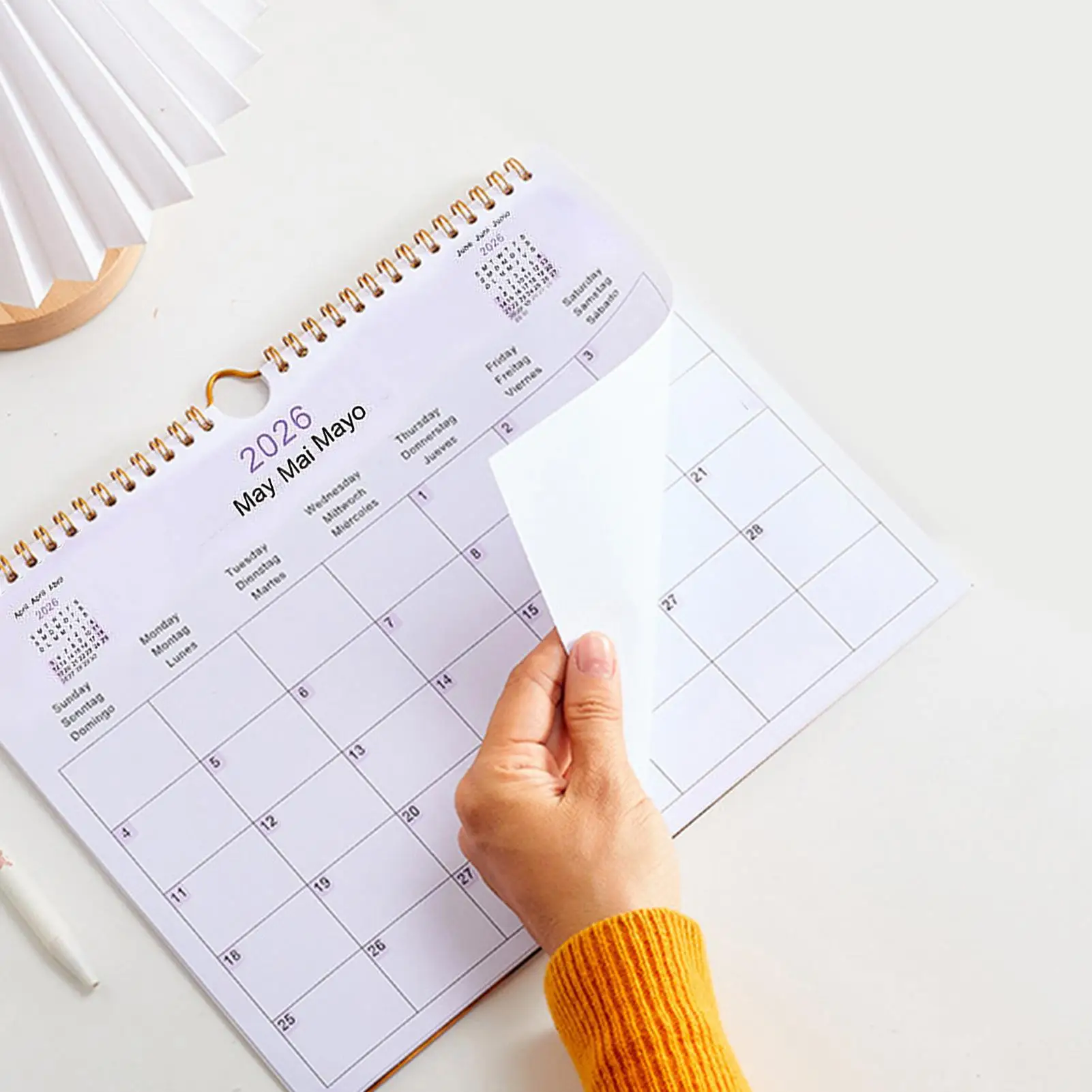 

Ежегодный настенный календарь на 2026 год, многоязычный катушечный календарь, английский, немецкий, испанский, 2026.01-2026,12, катушечный календарь, декоративный планировщик