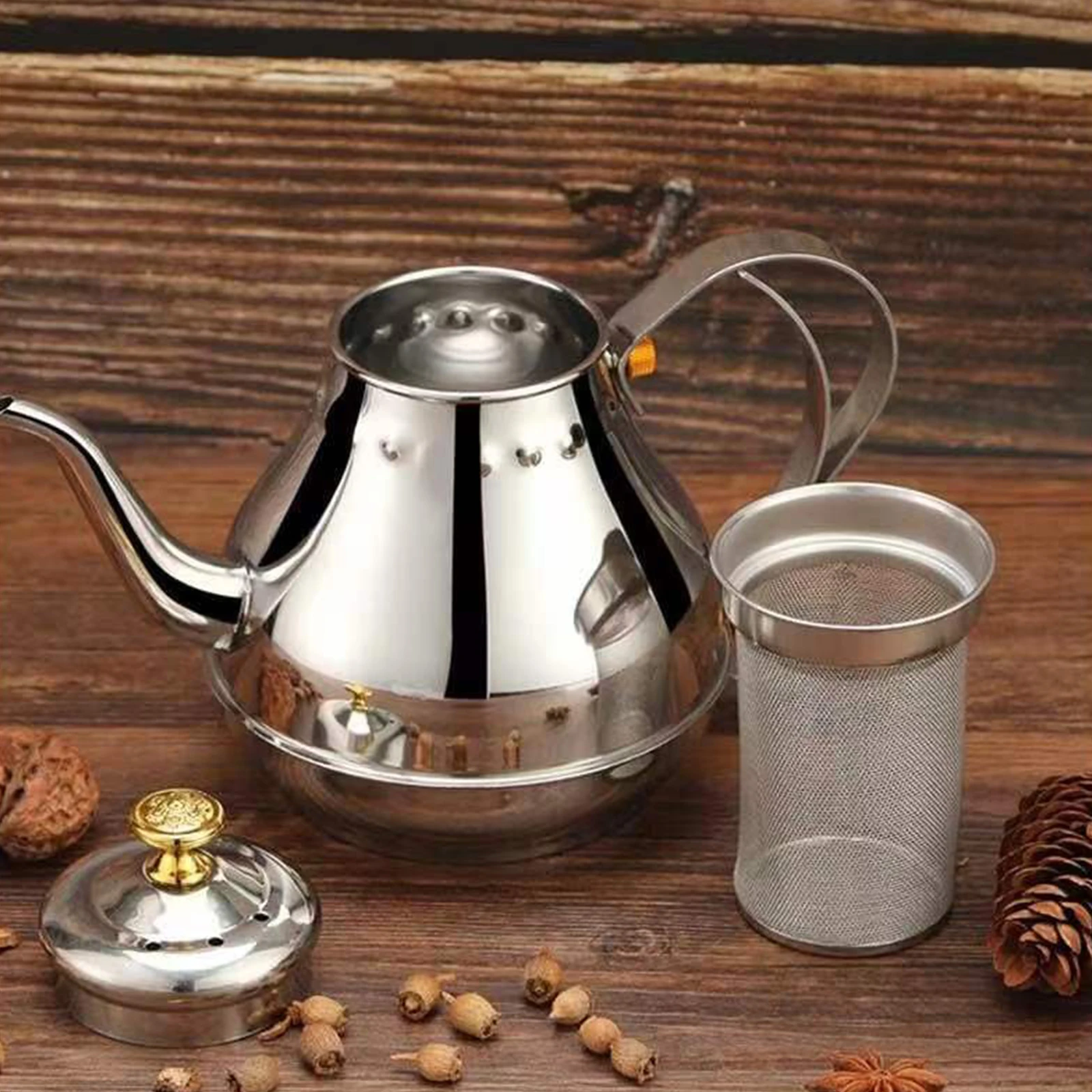 1.2L Teapot With Tea Filter 304 Stainless Steel Coffee Tea Pot Water Kettle Induction Cooker Stove Universal Kitchen Tool