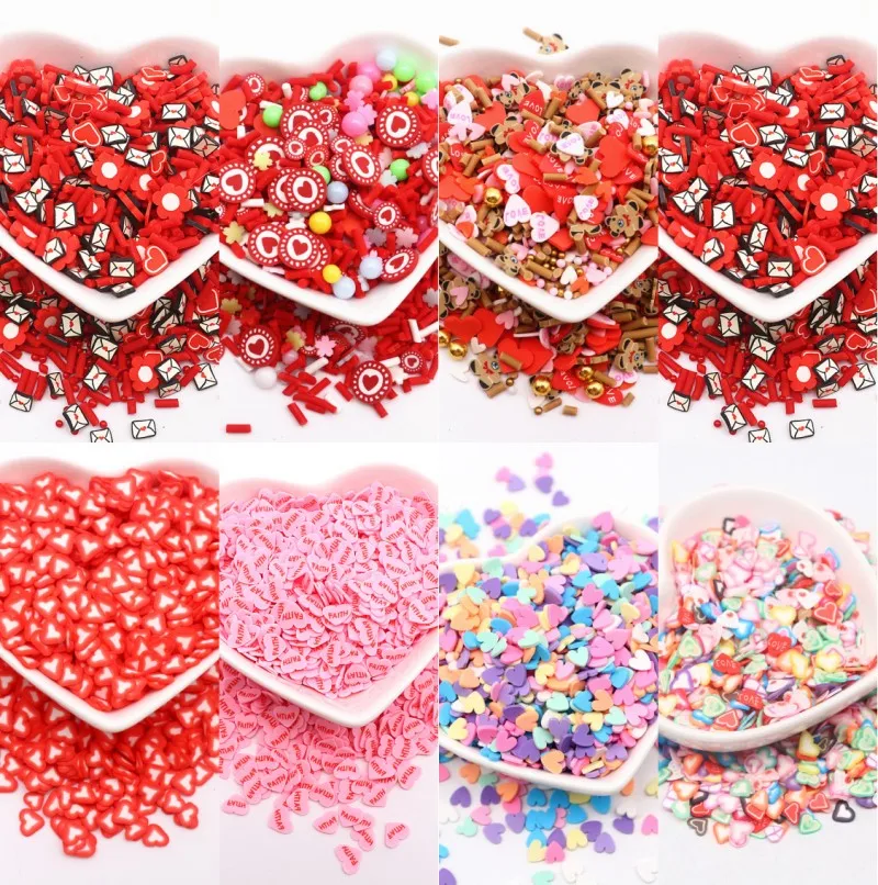 10g Mix Love Heart Clay Slice Polymer Clay Heart Sprinkles Pink Flake Nail Art Decorations Manicure Design Accessories Tool