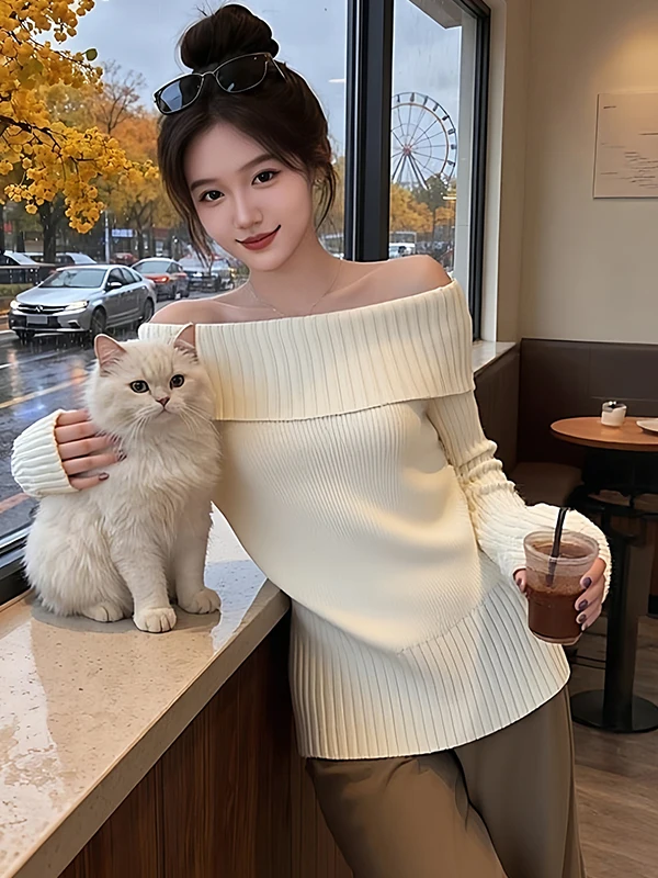 

Уникальный красивый вязаный свитер на одно плечо с длинным рукавом, женский облегающий элегантный топ, весна 2026, новинка, модный