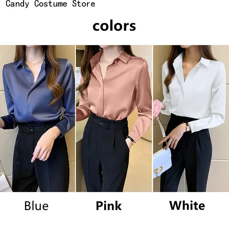 Satin Silk Blouse Ladies Tops Fashion Solid Woman Clothing Silk Shirts Women White Shirt Women Long Sleeve Shirts Blouse