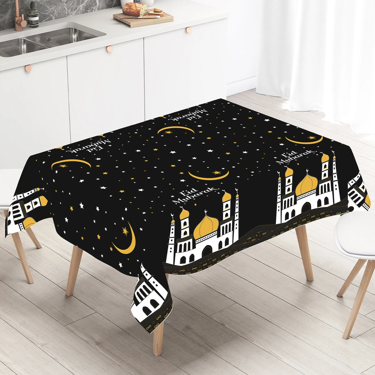 1PC Eid Mubarak Star Moon PE Tablecloth Ramadan Kareem Decoration 2025 For Home Islamic Muslim Party Supplies Castle Table Cover