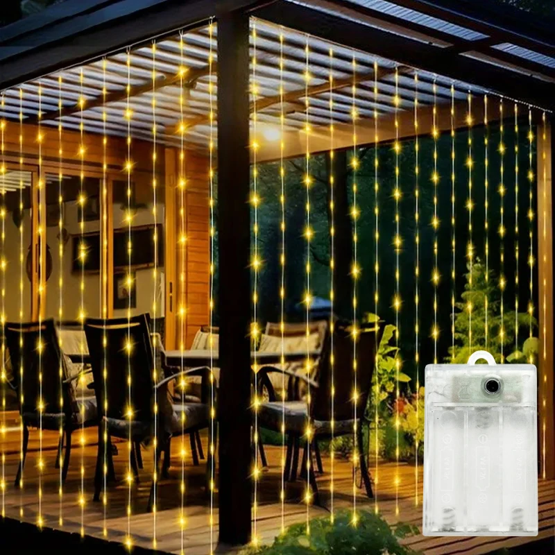 

100/200/300/600LED Curtain String Light 8 Modes Battery Powered Ramadan Decoration for Eid Mubarak Wedding Valentine's Day