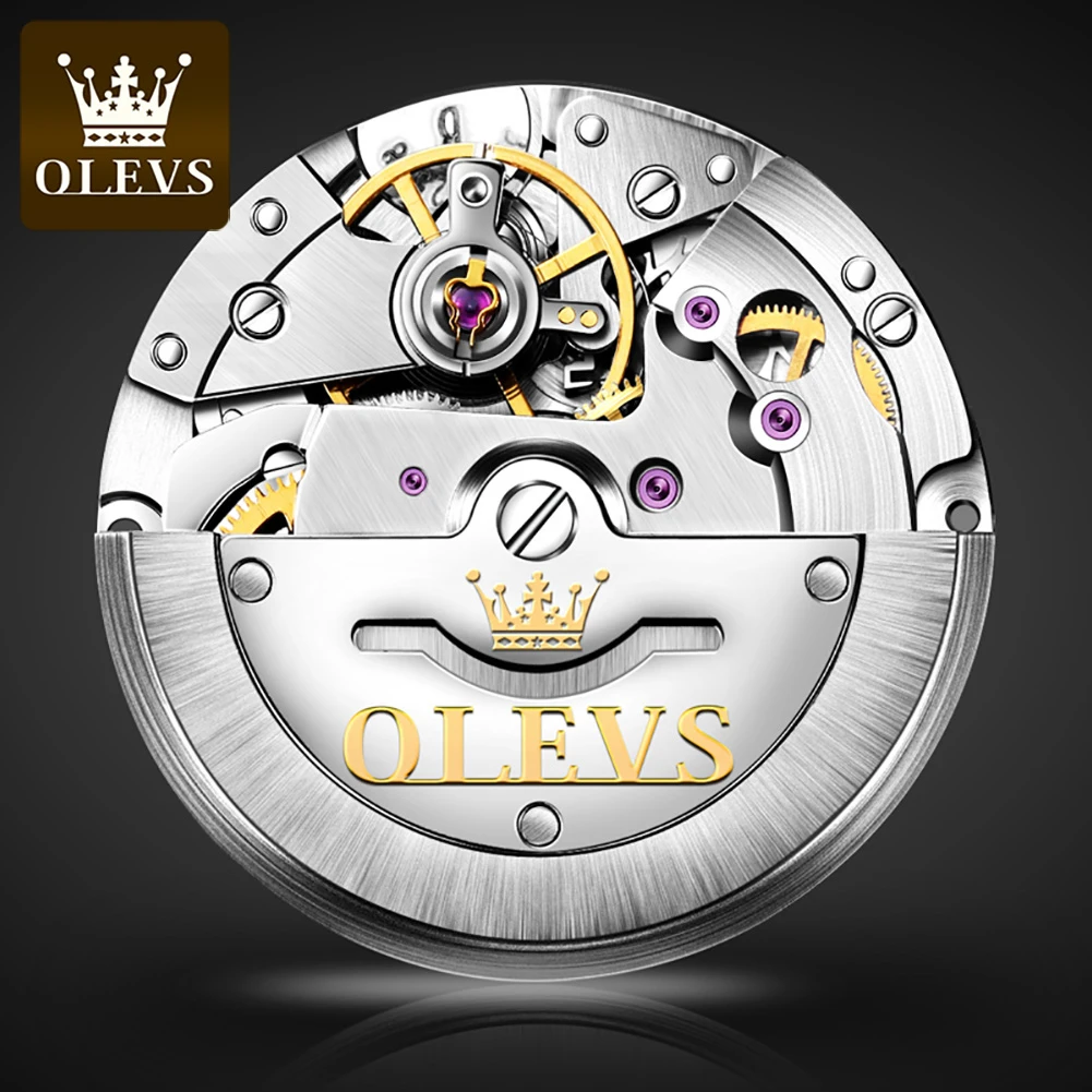 OLEVS 6630 orologio meccanico da lavoro con quadrante rotondo in acciaio inossidabile con cinturino luminoso