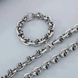 Fongten 15mm Vintage Stainless Steel Jewelry Sets For Men Punk Heavy Twisted Nail Male Necklace Bracelets Wholesale