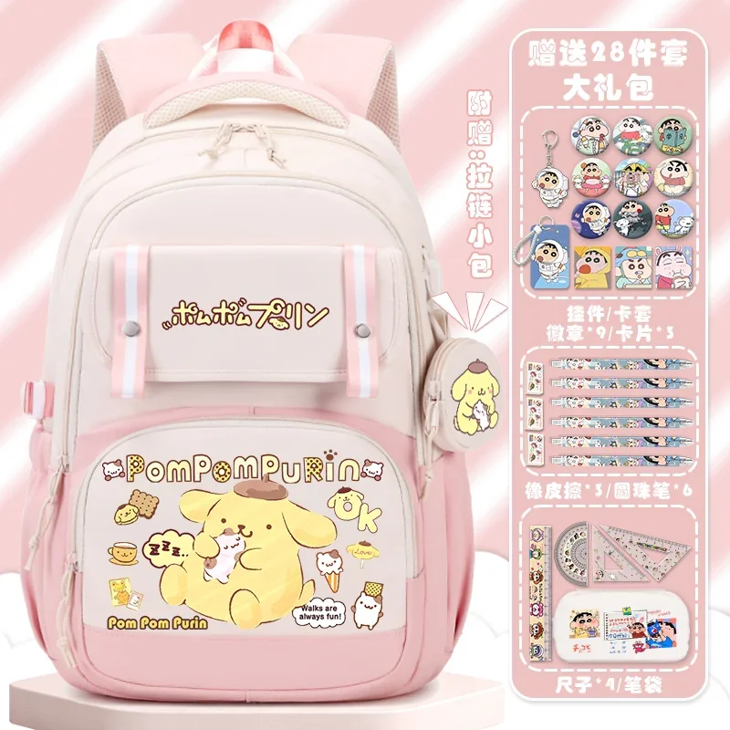 Sanrio New Pom Pom Purin Cute Schoolbag Student Anime Cartoon Backpack Large Capacity Lightweight Burden Alleviation Backpack