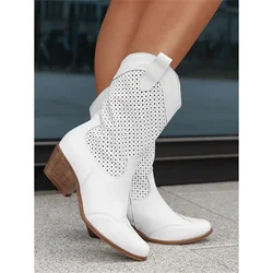 Fashion Women's Boots Mid Calf Retro Simple Suede Boots 5CM Square Heel Winter New Product Burnt Flower Suede Low Tube WomenShoe