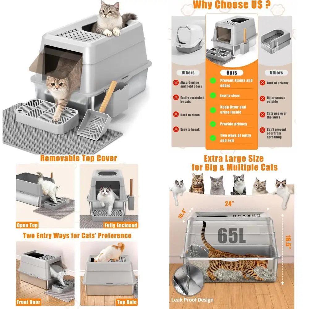 

Очень большой закрытый металлический ящик для кошачьего туалета с крышкой для больших кошек, решение для укладки домашних животных с крышкой XL