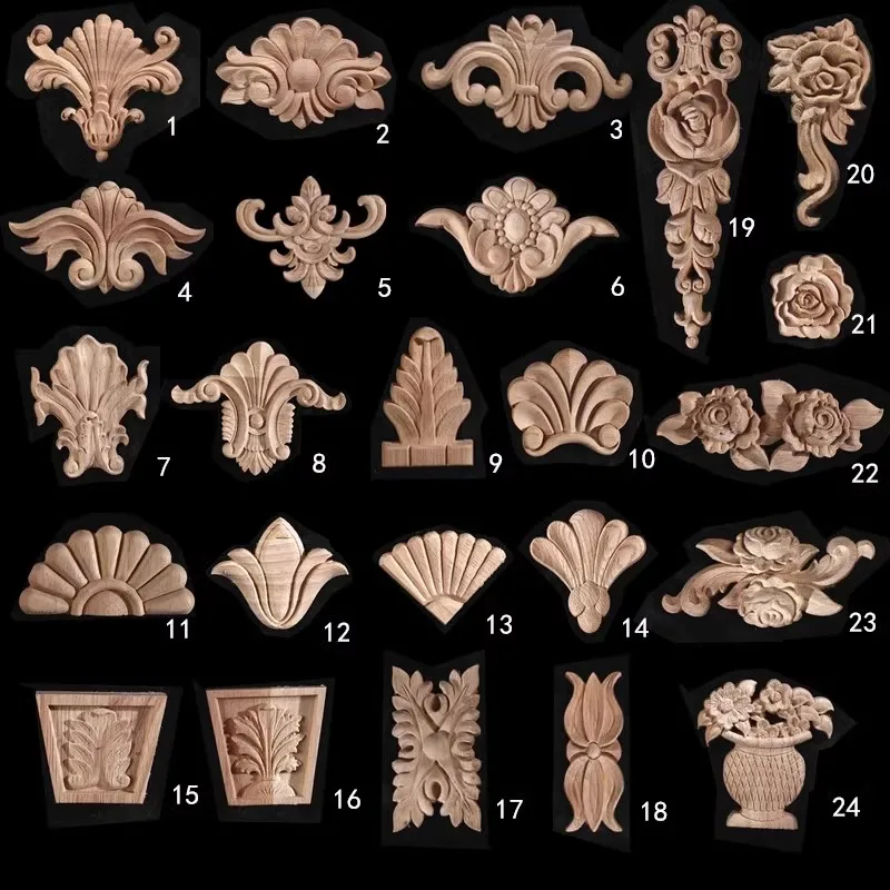 Apliques de madeira sem pintura onlays apliques decorativos peça de ornamento esculpida em madeira ou porta de cama armário guarda-roupa decoração de móveis