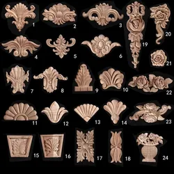 Unpainted Wood Appliques Onlays Decorative Applique Wood Carved Ornament Piece or Bed Door Cabinet Wardrobe Furniture Decoration