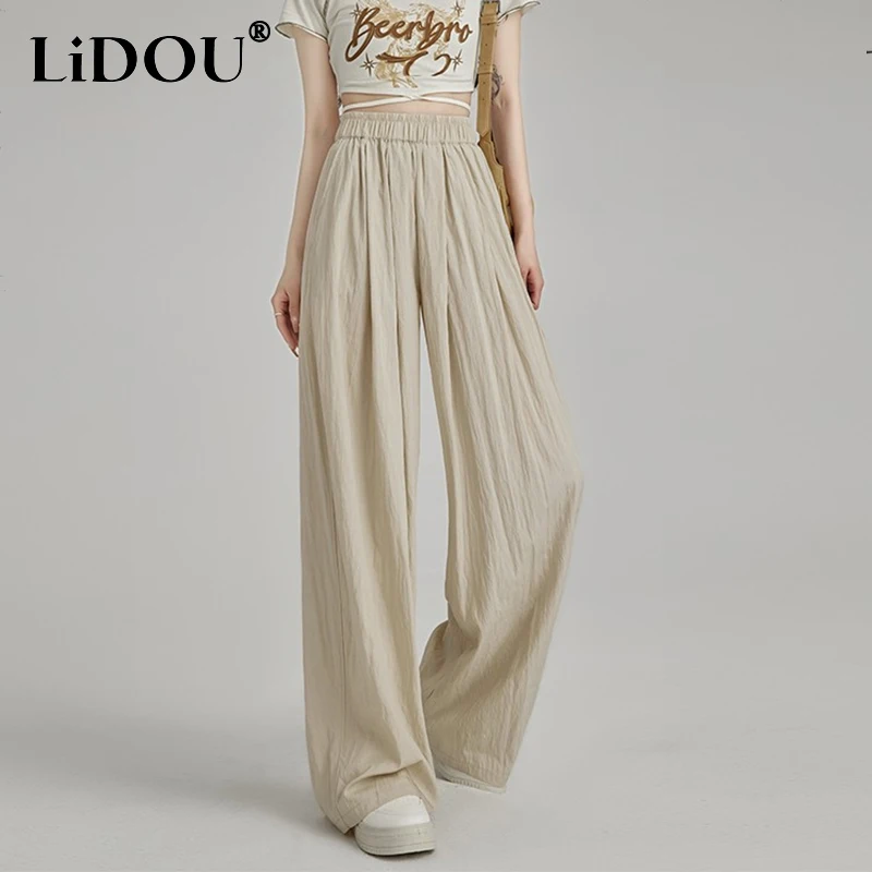 

Spring Summer Women's Casual Fashion Pleated Wide Leg Pants Ladies High Waist Elegant Loose All-match Trousers Female Clothes