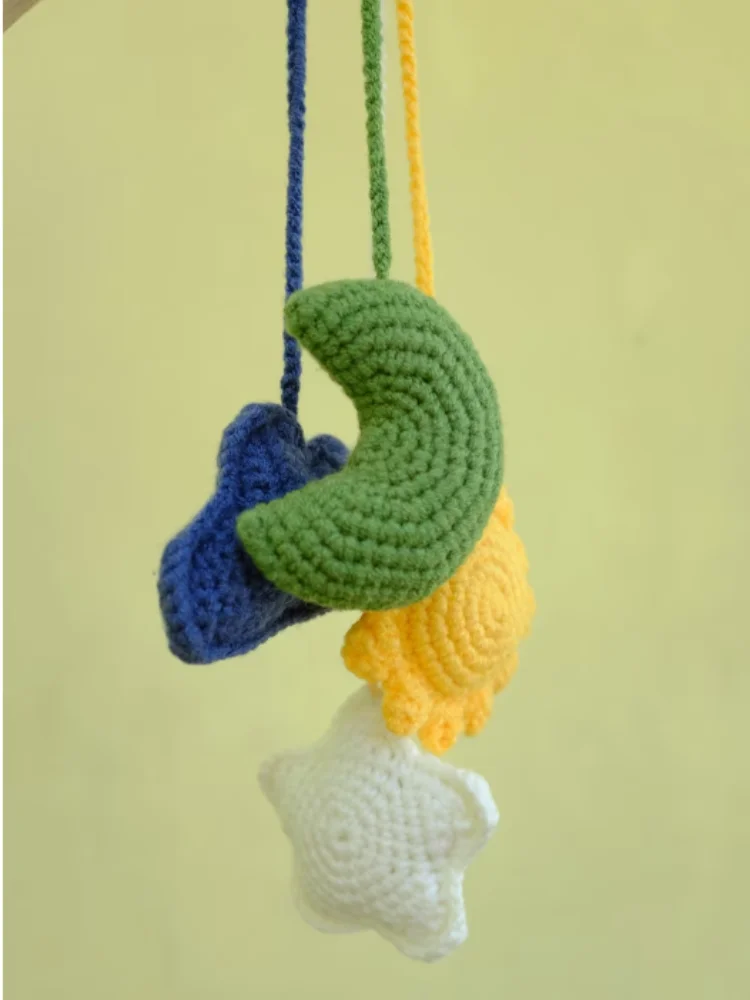 Hand-Woven Key Chain with Cute Knitted Pendant for Bag, Moon, Sun, Cloud, Star, Car Decoration, Creative Gift, 2023