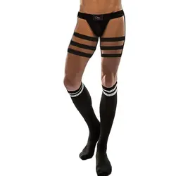 CLEVER-MENMODE Men Sexy Strap Underwear Briefs Bondage Lingerie Stockings Set Long Socks Elastic Harness Erotic Costume Leg