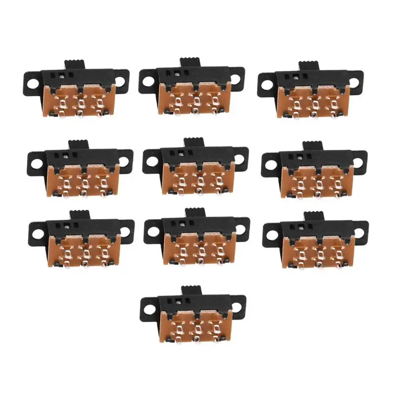 AT21-200Pcs High Knob 6 Pin 3 Position DPDT Panel Slide Switch 0.5A 50V DC