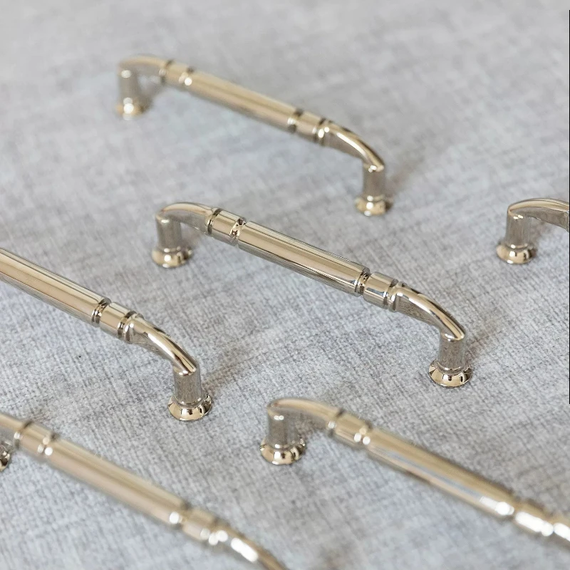 Solid Brass Kitchen Cabinets Handles Titanium Silver Drawer Door Knobs Wardrobe Dresser Cabinet Pulls Luxury Furniture Hardware