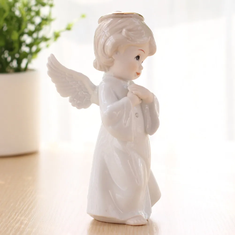 Small Angel Desktop Decoration White Ceramic Art Creative Table Ornament Home Adornment Office Home Gift Cherub Statue