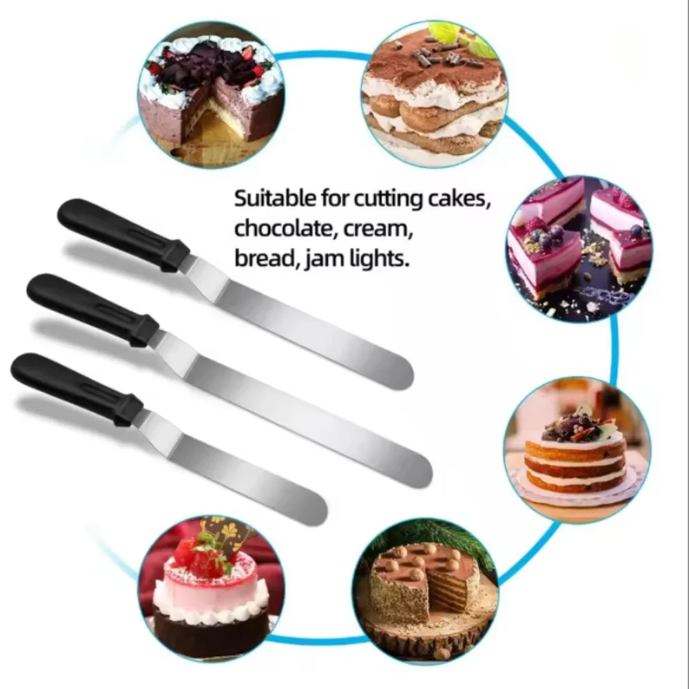 3pcs Stainless Steel Cake Decorating Spatula Set Angled Butter Cream Icing Offset Frosting Baking Knife Smoother 6/8/10 Inch