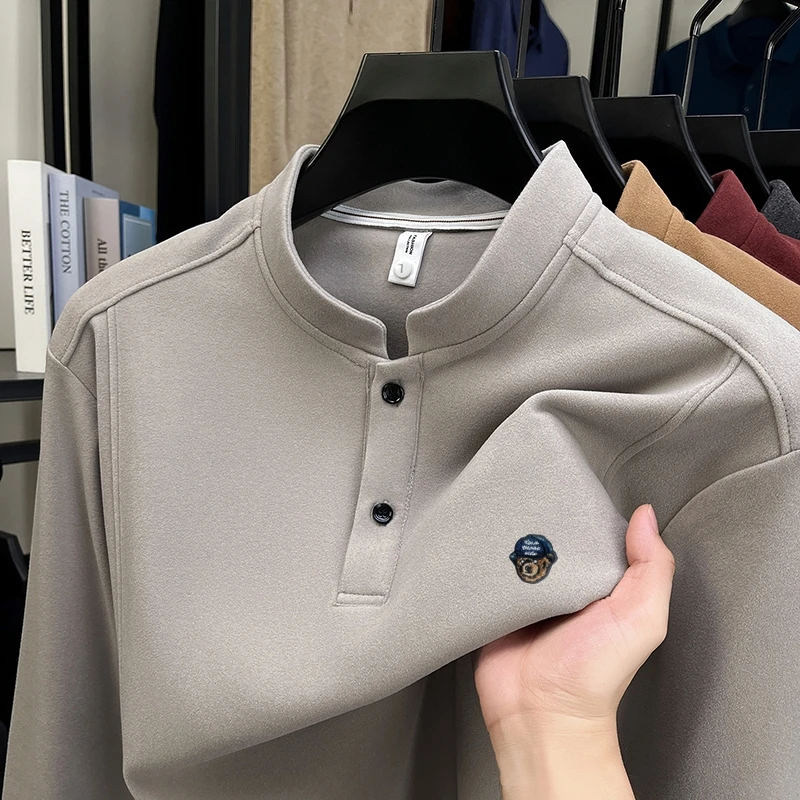 

New Arrival Spring Men's T-shirt O-Neck Velvet Bear Embroidery Long Sleeve British Autumn Casual Anti-wrinkle Trend Menswear Top