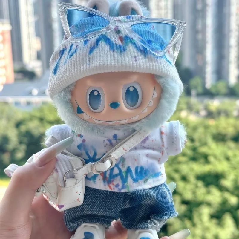Labubu clothes and accessories, suitable for V1, V12, V3, V4 Labubu hip-hop graffiti series sets, trendy and fashionable, gifts.
