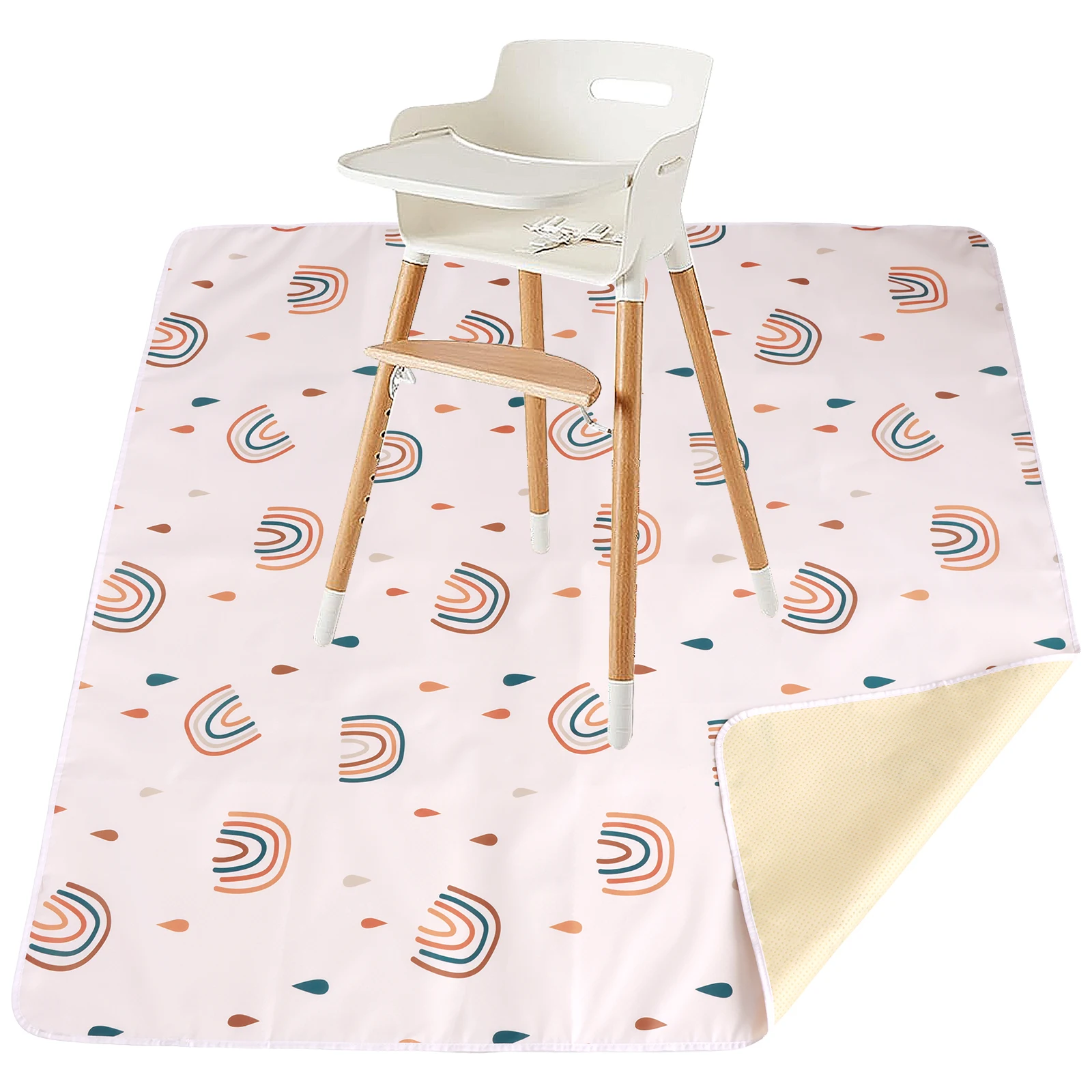 Baby Splat Mat For Under High Chair 43 x 43 Inch Splash Pad Waterproof and Washable Spill Mat Anti-Slip Floor Protector Rainbow