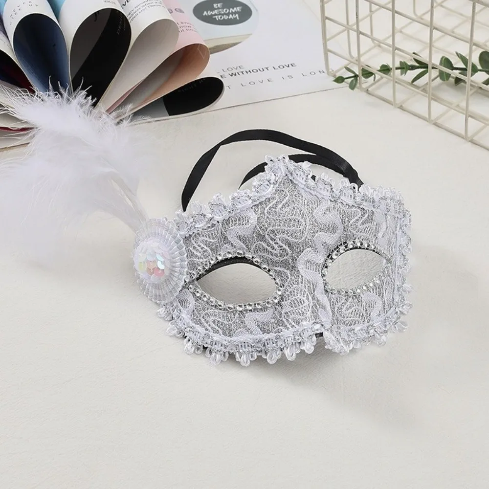 Novelty Multicolor Half-Face Mask Lace Seductive Style Masquerade Ball Mask Fancy Prom Masquerade Feather Mask Rave Celebration