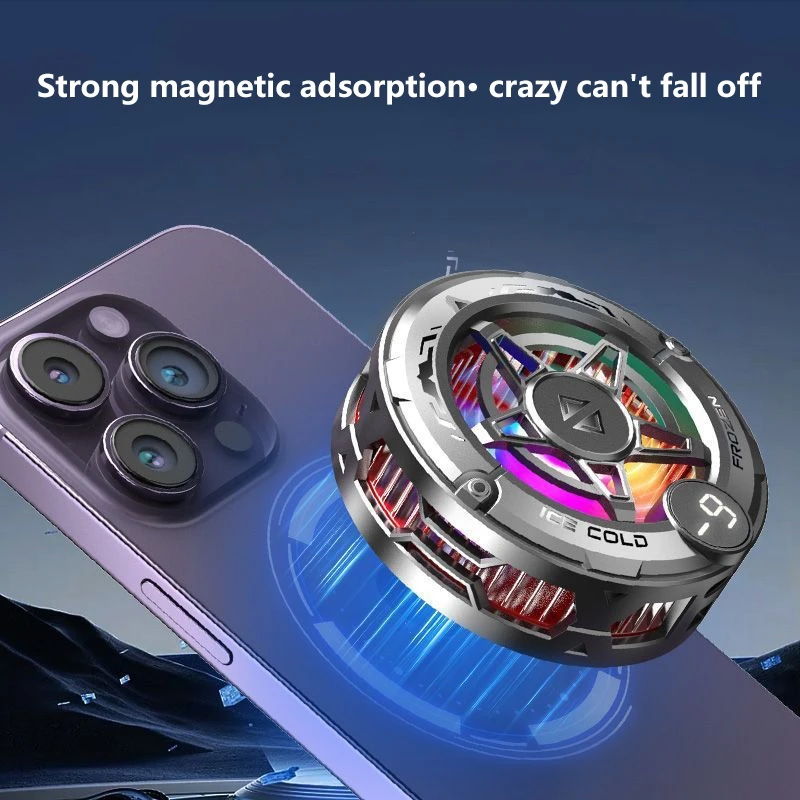 Przenośny chłodzący cooler do telefonu Lenovo, magnetyczna nakładka chłodząca z wyświetlaczem cyfrowym i podświetleniem RGB, kompatybilny z Androidem i iOS. — zdjęcie produktu 2