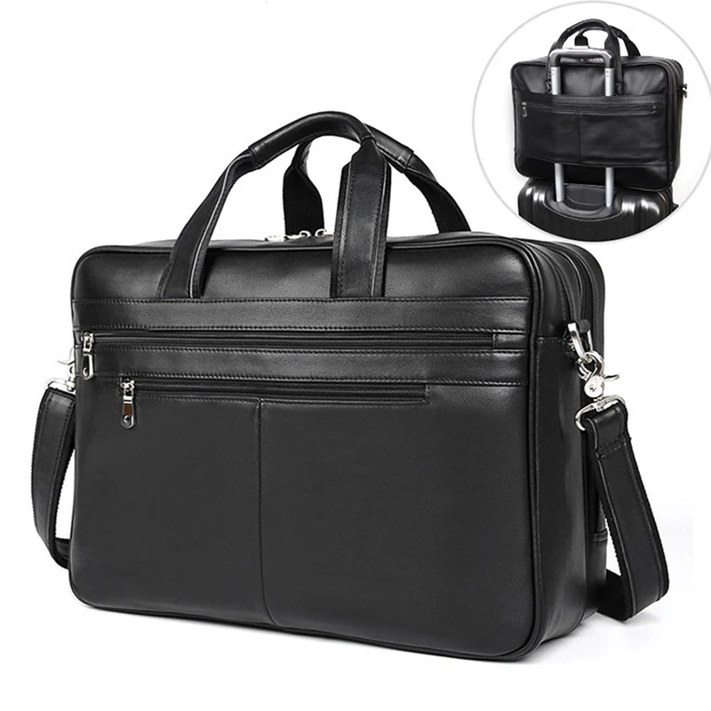 Men Business Briefcase Genuine Leather Fit 17 inch laptop handbag Large cow leather Daily Working shoulder bag for male