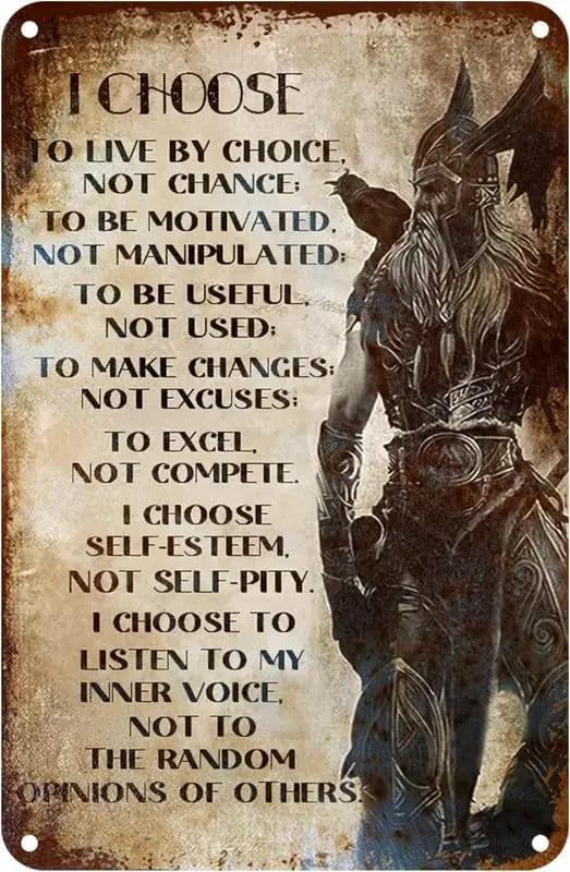 Viking Wall Art Viking Samurai Picture Wall Decor I Choose to Live by Choice Inspirational Quotes Motivational Metal