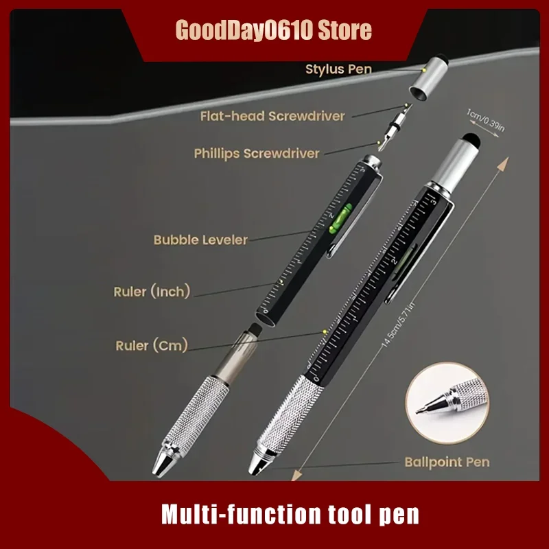 

Tool Pen with Ruler, Level, Screwdriver, Stylus Head - Suitable for Construction Tools, Mobile Phone Repair and Holiday Gifts