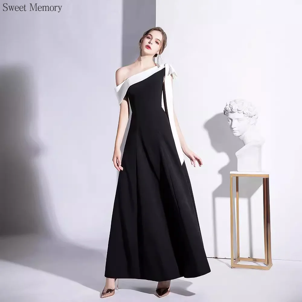 Vestidos de noche formales para mujer, vestidos elegantes de memoria dulce, blanco y negro para dama, vestido de fiesta de graduación Sexy para niñas, un hombro, S119