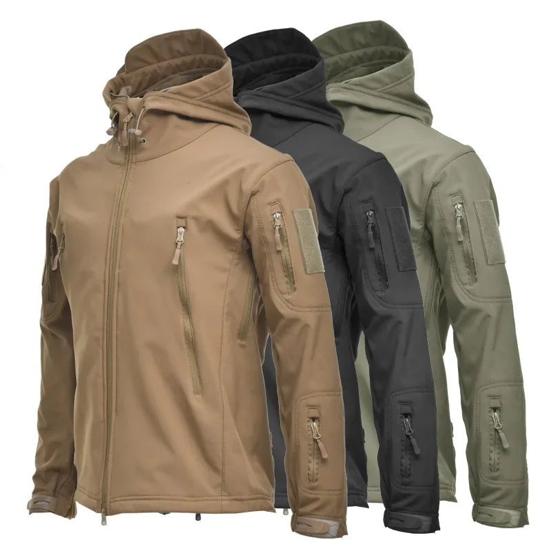 

Shark skin soft shell jacket Camo hooded fleece waterproof wind mountaineering warm coat in winter